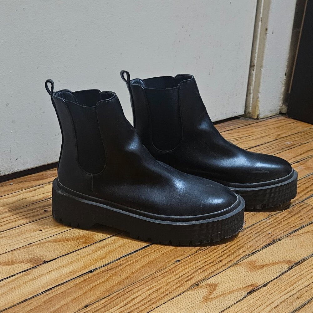 Chunky Black Leather Boots